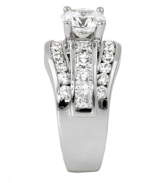 14k White Gold Channel Set Three Row Diamond Engagement Ring