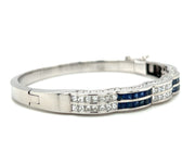 Pre-Owned 14k White Gold Blue Sapphire & Diamond Bangle Bracelet