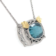 Platinum/18k Green Gold Vintage Inspired Blue Zircon Necklace by IJC