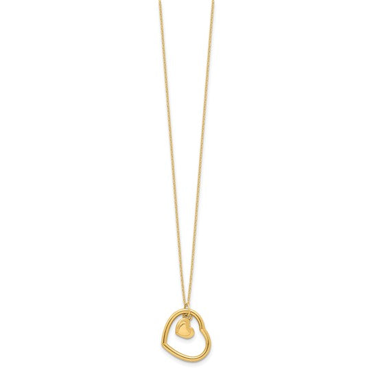 14k Yellow Gold Double Dangle Heart Fashion Necklace