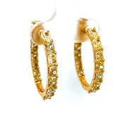 18k Yellow Gold Radiant Cut Fancy Yellow Diamond Inside Outside Oval Hoop Earrings