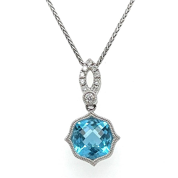 Pre-Owned 14k White Gold Blue Topaz & Diamond Fashion Necklace