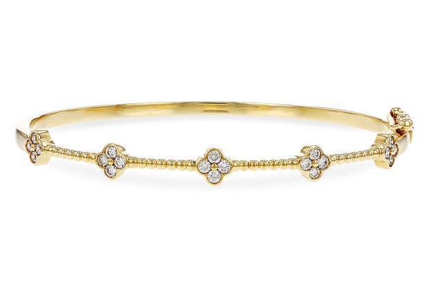 14k Yellow Gold Diamond Clover Fashion Bangle Bracelet by Allison Kaufman