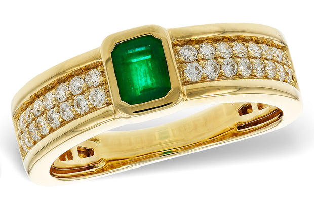 14k Yellow Gold Contemporary Inspired Emerald & Diamond Fashion Ring by Allison Kaufman