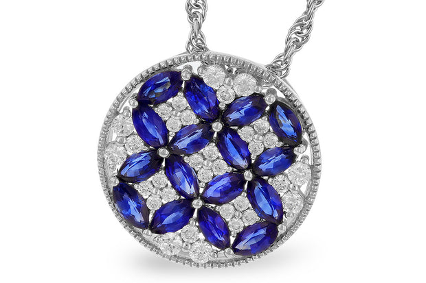 14k White Gold Floral Inspired Blue Sapphire & Diamond Coin Necklace by Allison Kaufman