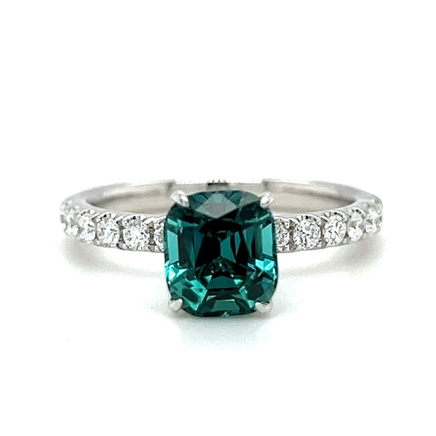 18k White Gold Green Tourmaline & Diamond Ring by IJC