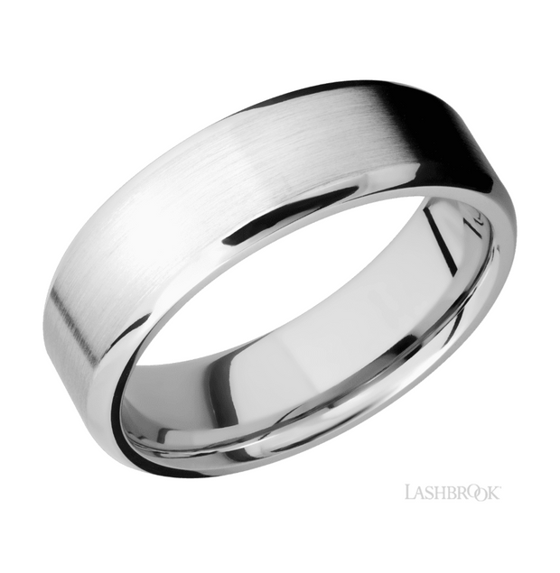 14k White Gold Bevel Edge Satin Finish Wedding Band by Lashbrook Designs