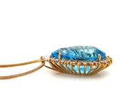 Pre-Owned 18k Yellow Gold Blue Topaz & Diamond Halo Chain Slide Necklace