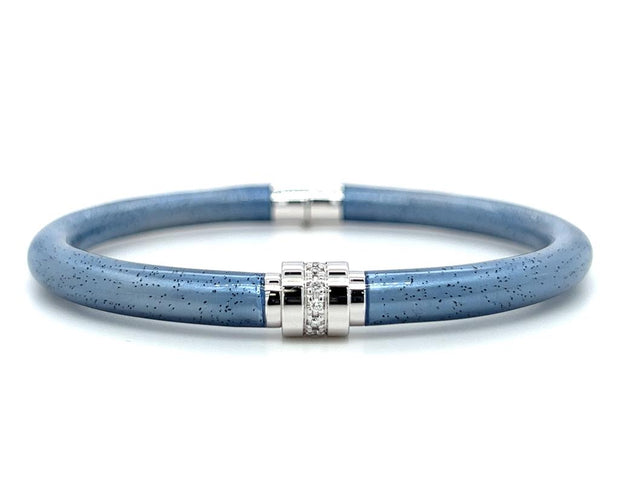 Sterling Silver Blue Sapphire Enamel & Diamond Barrel Bangle Bracelet by SOHO