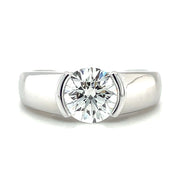 Pre-Owned 18k White Gold Contemporary Half Bezel Set Diamond Solitaire Engagement Ring