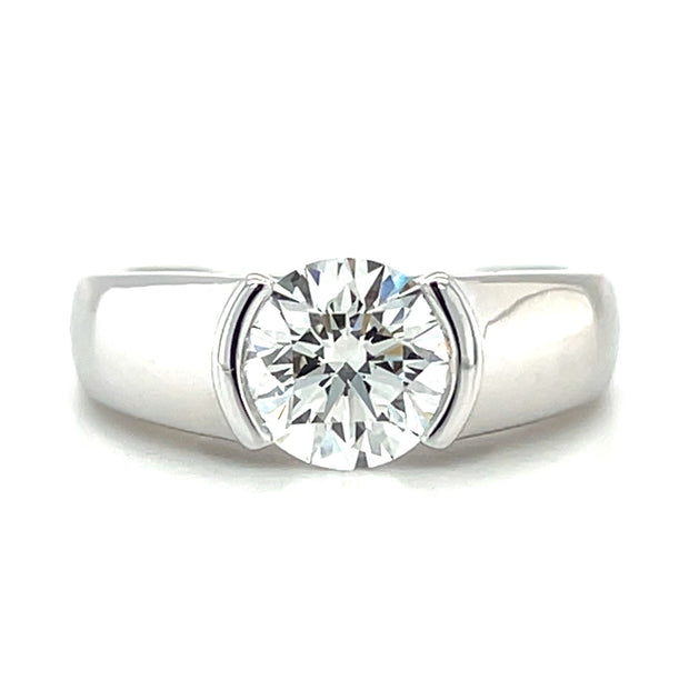 Pre-Owned 18k White Gold Contemporary Half Bezel Set Diamond Solitaire Engagement Ring
