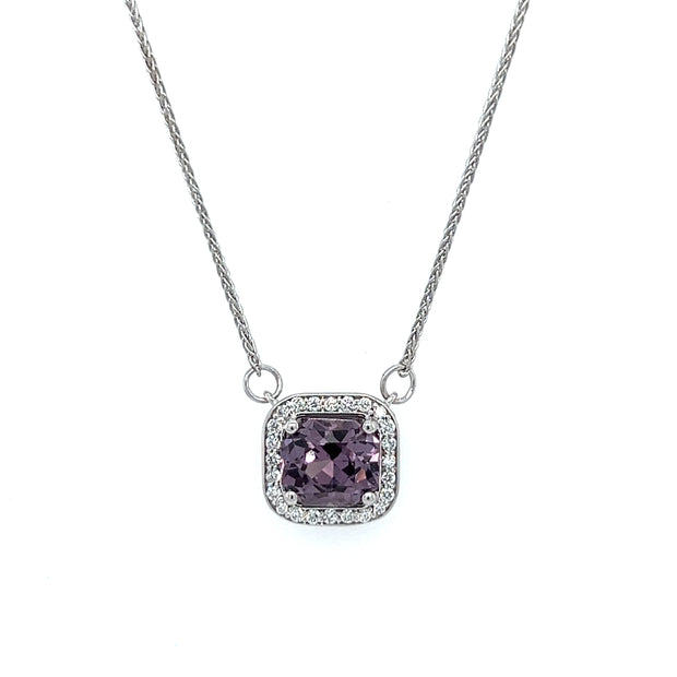18k White Gold Purple Spinel & Diamond Halo Necklace by IJC