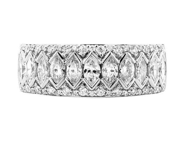 14k White Gold Contemporary Marquise & Round Brilliant Diamond Anniversary Band by Rego Designs