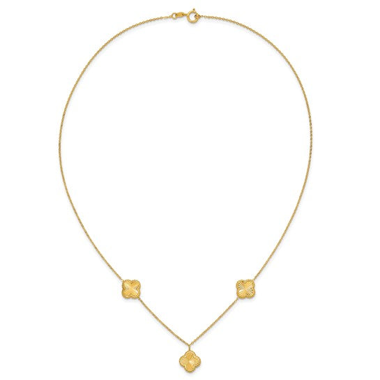 14k Yellow Diamond Cut Clover Station Necklace