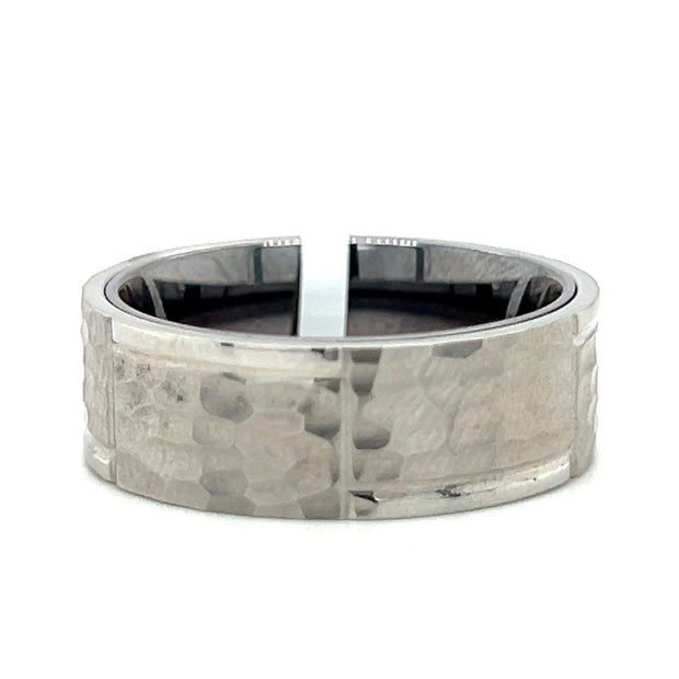14k White Gold Hammered Finish Pattern Wedding Band by Lashbrook Designs
