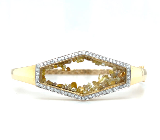 18k Two Tone Gold Fancy Color Diamond Floating Locket Bangle Bracelet