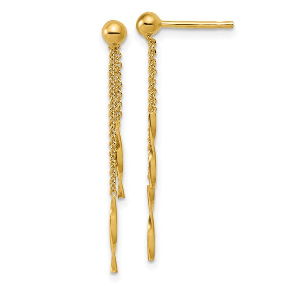 14k Yellow Gold Polished Twist Bar Dangle Earrings