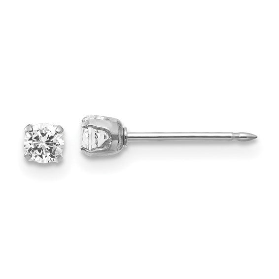 14k White Gold 3 mm Cubic Zirconia Inverness Stud Earrings