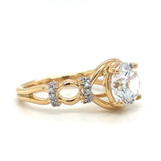 14k Two Tone Vintage Inspired Open Ribbon Diamond Engagement Ring by Zeghani