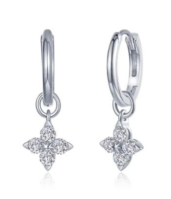 Sterling Silver Simulated Diamond Trillium Floral Huggie Hoop Earrings by Lafonn