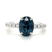 14k White Gold Marine Blue Spinel & Diamond Ring by IJC