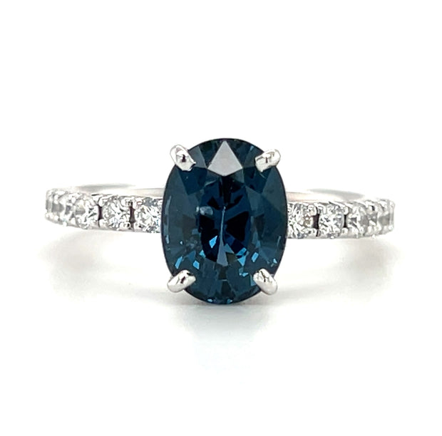 14k White Gold Marine Blue Spinel & Diamond Ring by IJC