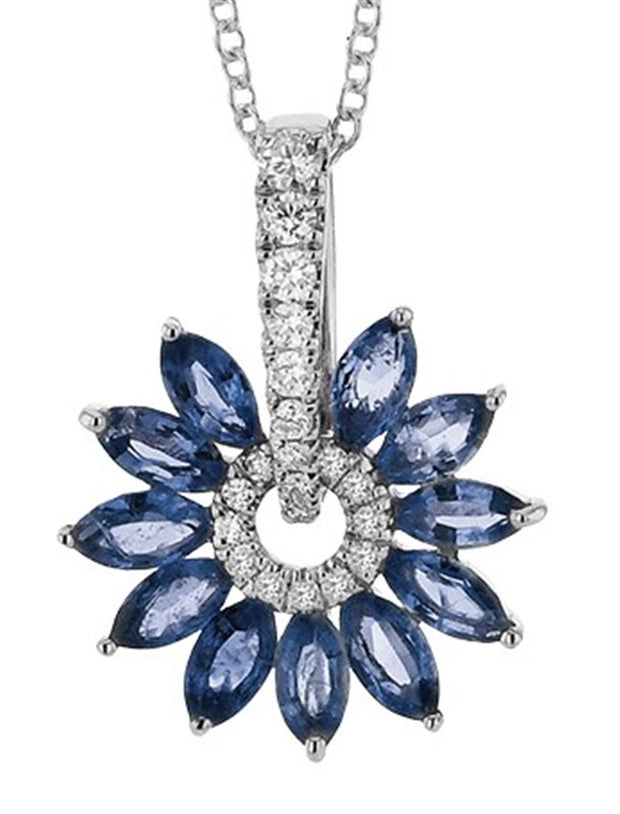 14k White Gold Blue Sapphire Daisy Flower Fashion Necklace by Zeghani