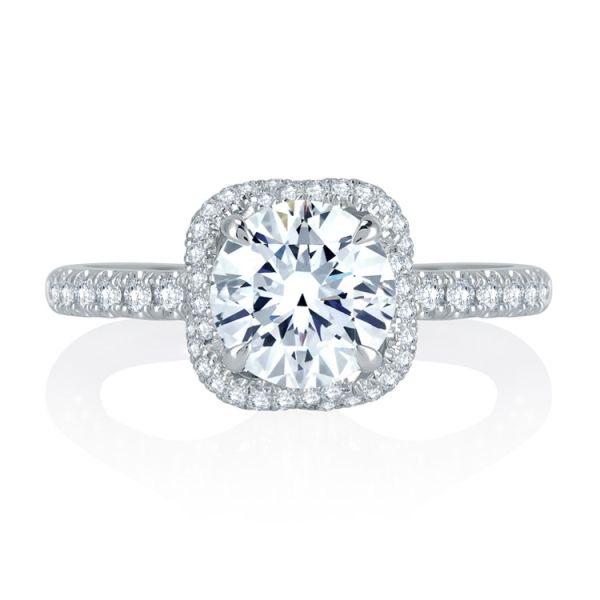 18k White Gold Woven Halo Diamond Engagement Ring by A.JAFFE