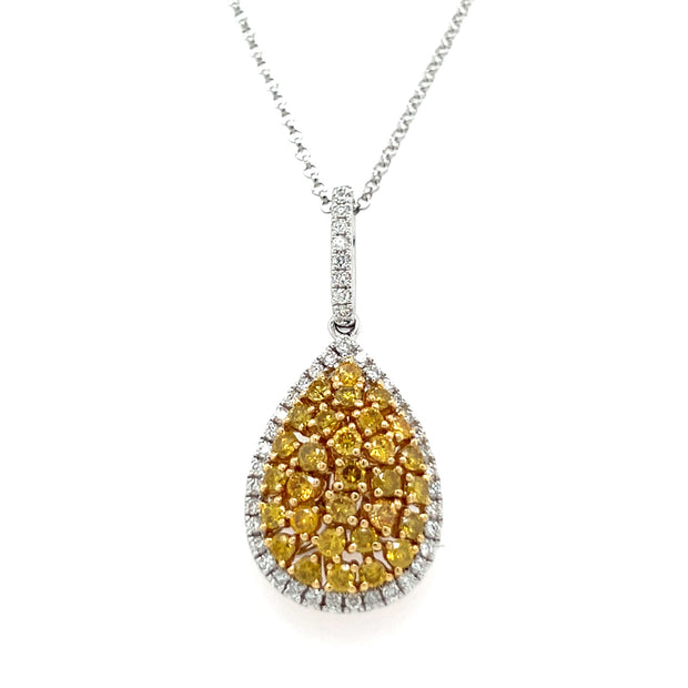 18k Two Tone Pear Shape Cluster Fancy Color Diamond Necklace