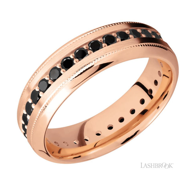 14k Rose Gold Channel/Bead Set Black Diamond Eternity Wedding Band by Lashbrook Designs
