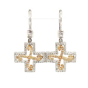 Pre-Owned 18k Two Tone Cross Fashion Dangle Earrings by Designer Dev Valencia