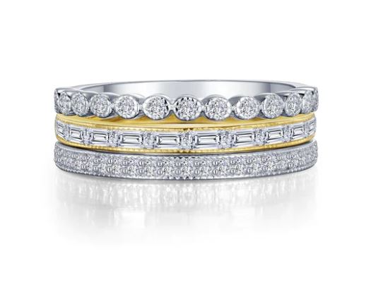 Sterling Silver Simulated Diamond Three Piece Stackable Band Set by Lafonn