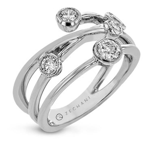 14k White Gold Contemporary Criss Cross Diamond Fashion Ring by Zeghani