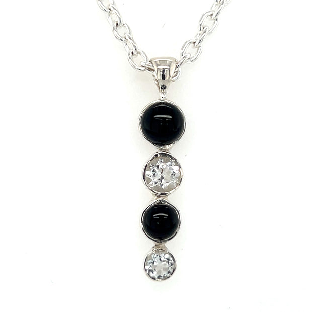 Sterling Silver Onyx & White Topaz Pendanta