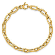 14k Yellow Gold Polished/Rope Textured Oval Cable Link Fashion Bracelet