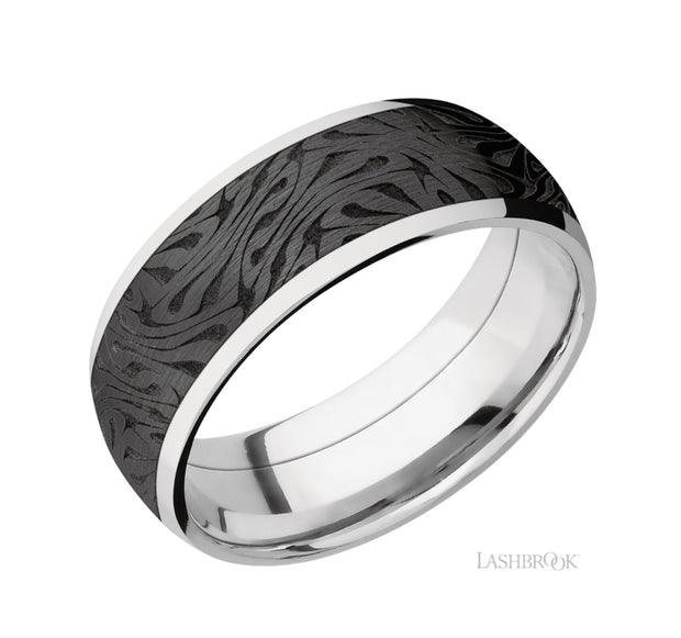 14k White Gold & Escher Pattern Zirconium Wedding Band by Lashbrook Designs