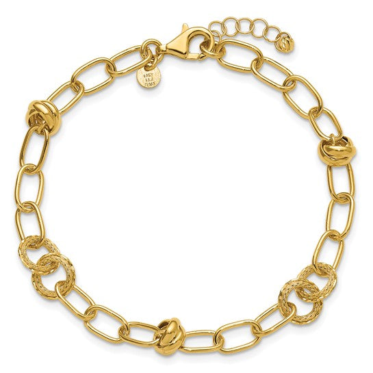 14k Yellow Gold Multi Texture Fancy Link Fashion Bracelet