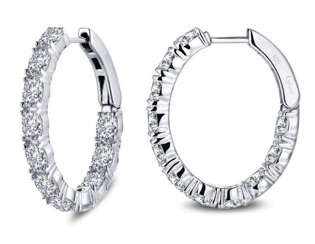 Sterling Silver & Simulated Diamond Oval Inside Out Hoop Earrings by Lafonn