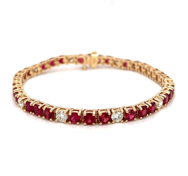 14k Yellow Gold Ruby & Diamond Straight Line Bracelet
