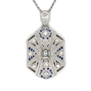 Pre-Owned Platinum Diamond & Gemstone Art Deco Necklace by IJC