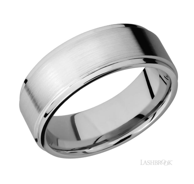 14k White Gold Flat Grooved Edge & Satin Finish Wedding Band by Lashbrook Designs