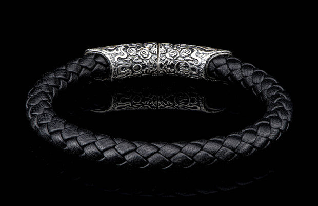 Men's Black Braided Leather & Sterling Silver 'Ramble On' Bracelet by William Henry