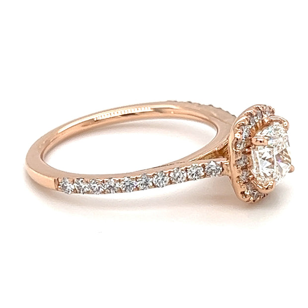 Pre-Owned 14k Rose Gold Classic Halo Cushion Diamond Engagement Ring