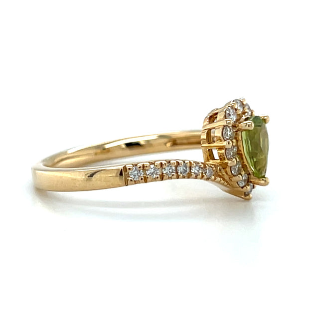 14k Yellow Gold Peridot and Diamond Fashion Ring