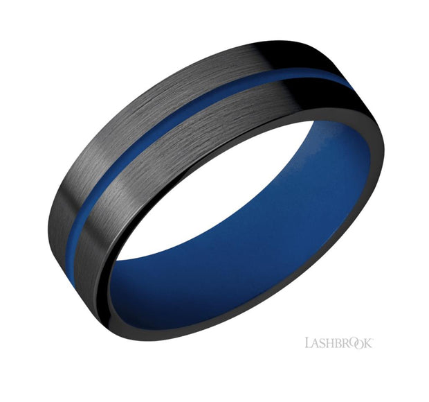 Zirconium & Royal Blue Cerakote Wedding Band by Lashbrook Designs
