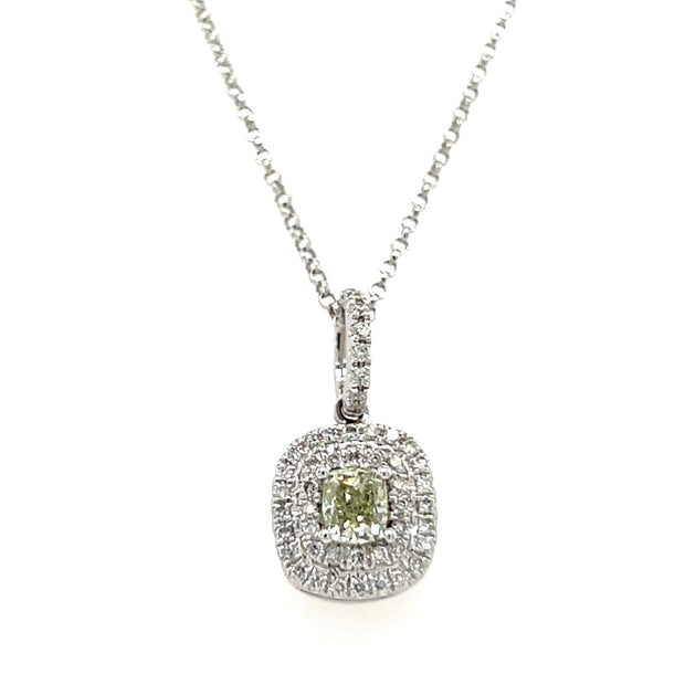 18k White Gold Fancy Color Diamond Double Halo Fashion Necklace