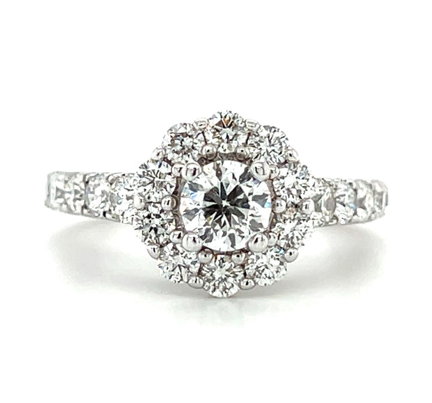 Pre-Owned 18k White Gold Round Brilliant Diamond Halo Engagement Ring