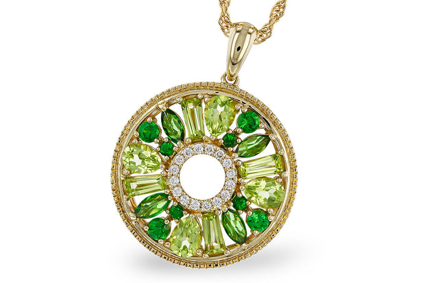 14k Yellow Gold Peridot, Tsavorite Garnet & Diamond Coin Necklace by Allison Kaufman