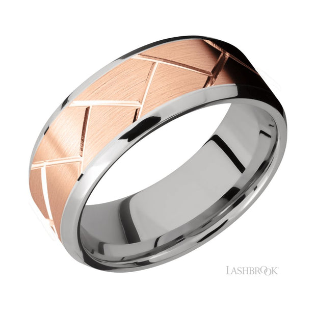 14k White/Rose Gold Flatweave Pattern Wedding Band by Lashbrook Designs