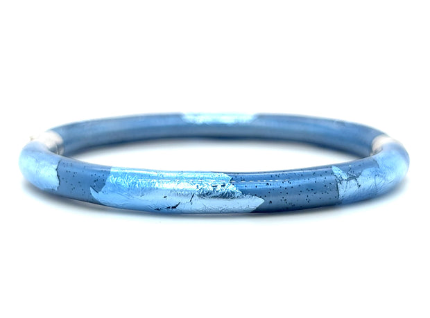Sterling Silver Gold Leaf & Blue Sapphire Enamel Bangle Bracelet by SOHO